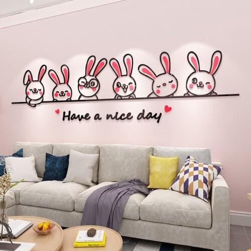 Cartoon rabbit childrens room decoration sticker sofa bedroom bedside wall 3D three dimensional wall sticker layout wall decor