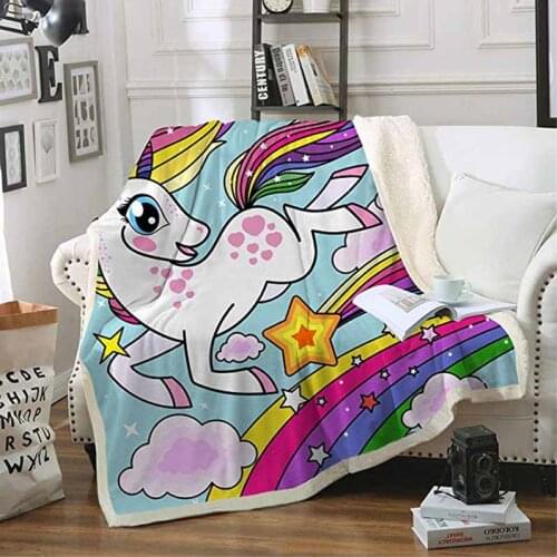 Cartoon Rainbow Unicorn Blanket For Kids Adults Winter Warm Colorful Floral Soft Coral Fleece Blanket Bed Bedspread Nap Blankets