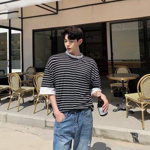 Men Summer Streetwear Hip Hop Loose Casual Short Sleeve T Shirt Male Black White Splice Iron Ring Tshirt Tee Shirt