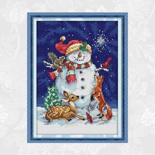 Joy Sunday Midnight Snowman Patterns Cross Stitch kits Ecological Cotton 14CT 11CT DIY Handmade Crafts New store Sales Promotion