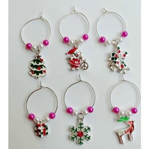 Set of 6PCS Wine charms New Fashion Design Wine Glass Charms Rings Marker Christmas Wine Glass Marker Charms