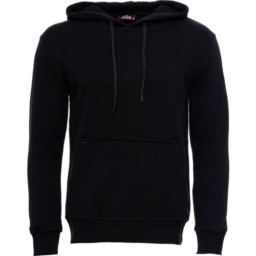 Hooded Pocket Plain Black Mens Sweatshirt