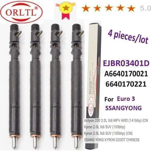 4 pieces EJBR03401D (A6640170021) R03401D, 3401D Original Diesel Injector For SANGYONG Actyon 200 2.0L Xdi 4WD (141bhp) Euro 3