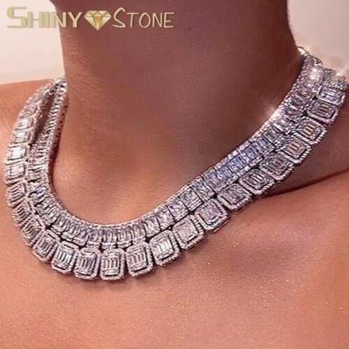 2021 Iced Out Square Cz Tennis Chain Choker Necklace Hip Hop Necklace with Bling Cubic Zircon Women Lady Jewelry Hot Sale