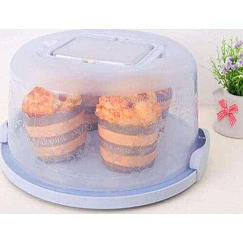 Cake Storage Box Cover Case Plastic Round Container Dessert Cupcake Carrier Server Tray Kitchen Tool 8 inch color transparent