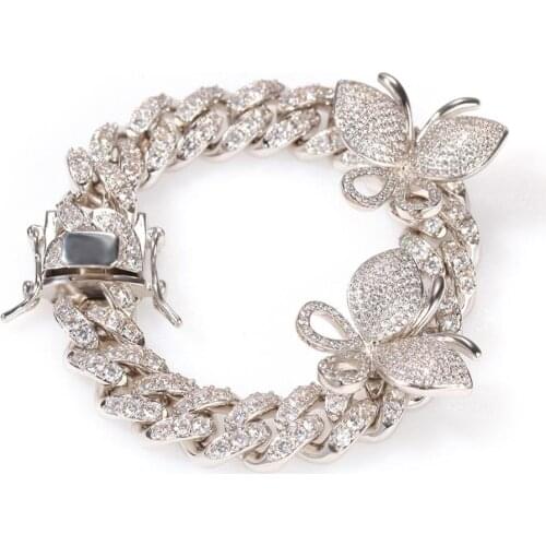 12mm CZ Rotate butterfly Bracelet Iced Out CZ Bracelet Gold silver color For Men Luxury Clasp Drop Shipping