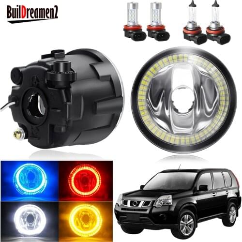 Angel Eye Fog Light Assembly For Nissan X-Trail T31 2007-2013 Car Front Bumper Fog Light With Halo Ring Daytime Running Lamp 12V