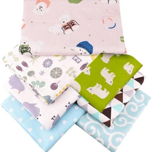 QUAN FANG 7pcs/lot Cartoon Series Printed Twill Cotton Fabric For Patchwork Cloth,DIY&Sewing, Quilting Baby Children Material