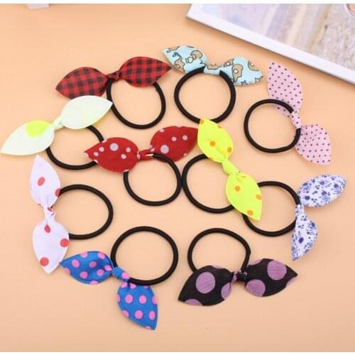 Children girls Sweet Bunny ear Bow hair bands Headwear Hair tie rope Scrunchie Elastic Hairbands Headdress kids Hair accessories