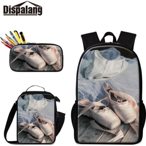 New Style Knapsack with Cooler Bag and Pencil Case 3 pcs in 1set for Students Ballet Patterns School Toddler Bags
