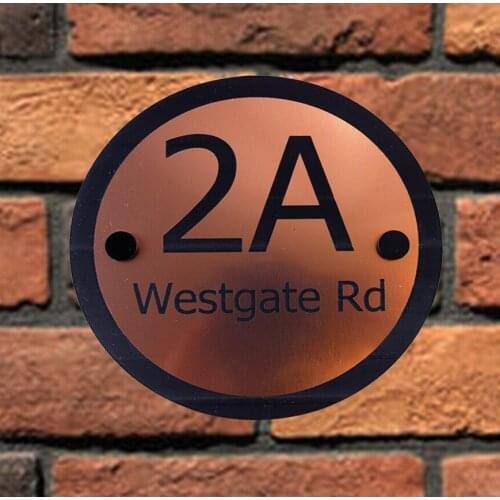 DIY House Number Modern House Plaque Circle Copper/Rose Gold Door Plaque Door Number Street Name