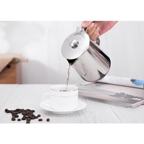 Silver Stainless Steel Coffee Pitcher Milk Frothing Jug Bar with Lid 5 Sizes