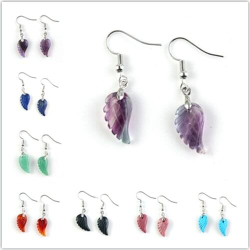 100-Unique 1 Pair Silver Plated Amethysts Drop Earrings Fluorite Stone Angels Wing Classic Jewelry For Anniversary