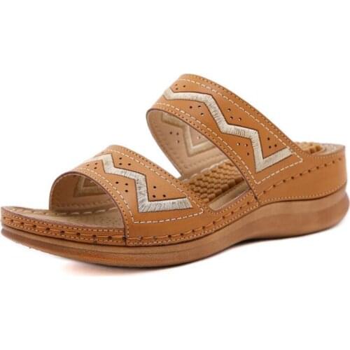 Summer woman slippers Orthopedic Open Toe Sandals Anti-slip Breathable flip flops Leather Female Platform Retro Women Shoes q14