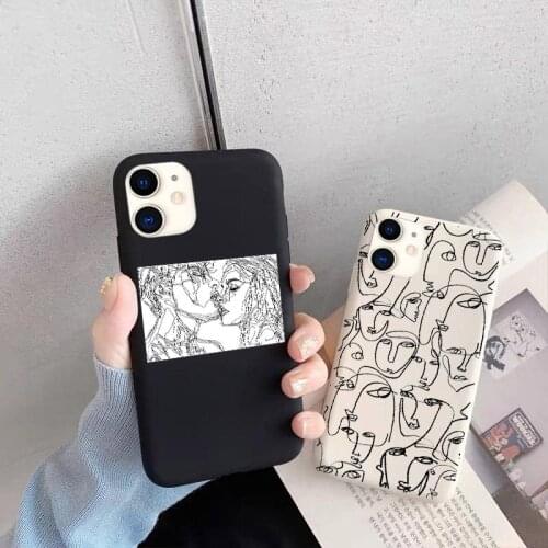 Funny Abstract Women Face Line Sort Phone Case For iPhone X XR XS Max 12 mini 11 Pro Max SE 2020 6s 7 8 Plus Kiss Silicone Cover
