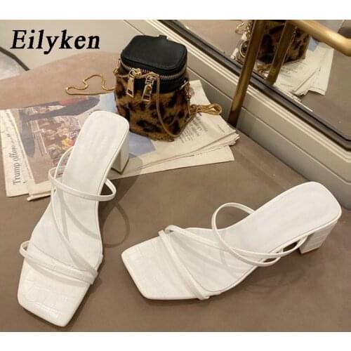 Eilyken New Summer Slippers High Heel Slides Narrow Band Sandal Summer Outdoor Vacation Slides Flip Flops Mujer Size 40 41