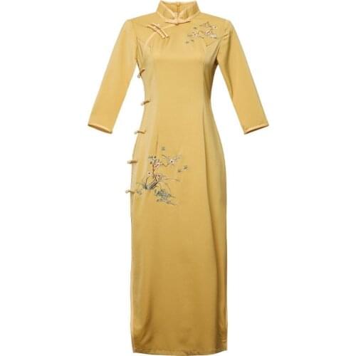 Traditional Women Qipao Vestidos Print Sexy Flower Dancing Gown Vintage Slim Evening Party Dress Chinese Style Cheongsam XXL