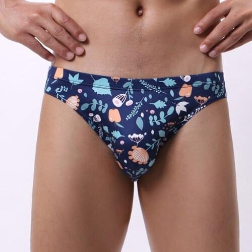 Sexy Underwear Men Briefs Shorts Printed Milk Silk Panties Man Low Rise U Convex Pouch Underpants Cueca calzoncillo M-XXL