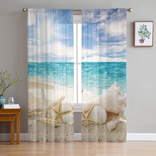 Beach Shells Starfish Window Treatment Tulle Modern Sheer Curtains for Kitchen Living Room the Bedroom Curtains Decoration