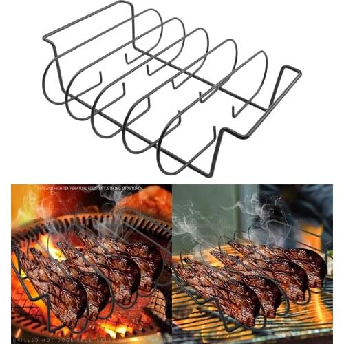 Iron Non-Stick Rib Rack Roasting Stand for Grilling Barbecuing Gas Smoker