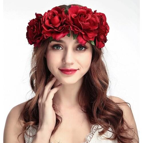 Fashion Bohemia Bride Rose Flower Wreath Headbands Women Girl Floral Crown Hairband Wedding Headband Garland Hair Accessories