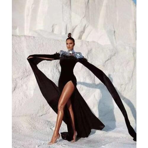 New Arrival Black Color Ladies Long Sleeve Elegant Floor-Length Evening Party Dress Celebrity Fashion Red Carpet Dress