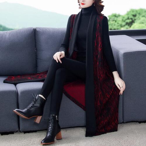 Vintage Print Waistcoat Womens 2021 Autumn Winter Large Size Clothing Fashion Splice Loose Long Vest Windbreaker Jacket zh473