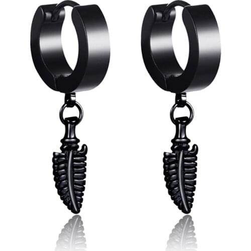 1pair Punk Men Earrings Hypoallergenic Stainless Steel Earrings For Women Hip Hop Leaf Pendant Earrings Party Jewelry Brincos