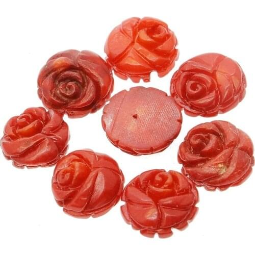 1pc Natural Bamboo Coral 10~13mm Rose Flower Loose Beads Ring Face Charms Womens Jewelry Making DIY Earrings Women Accessories