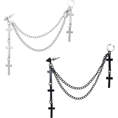 1pcs Retro Black Trend Cross Earrings Personality Ladies Hip Hop Multi-Layer Tassel Pendant Earrings Student Party Jewelry