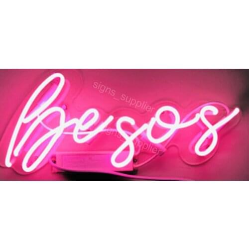 14“ Besos Kisses Pink Acrylic Custom Neon Light Lamp Sign Beer Bar Handmade Glass Decorate Home Wall Room Windows Tube Artwork