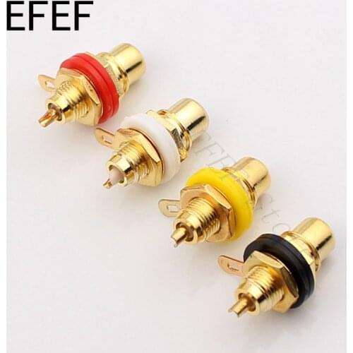 2pcs Gold plated RCA Jack Connector Panel Mount Chassis Audio Socket Plug Bulkhead with NUT Solder CUP Wholesale 2pcs