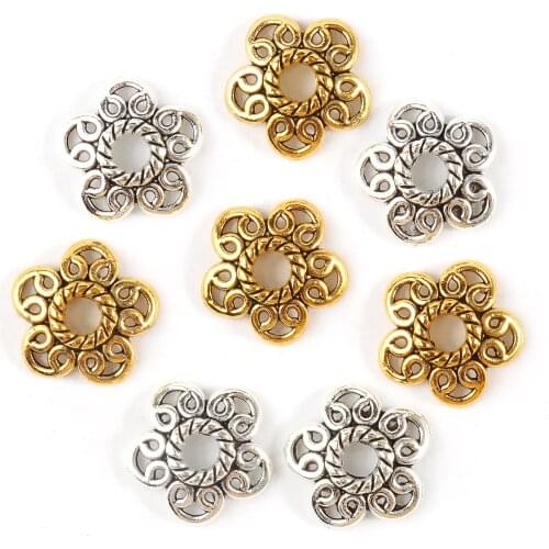 20pcs/lot Tibetan Silver Color Metal Beads Cap Flower Spacer Bead End Caps For Jewelry Making Supplies Accessories DIY Bracelet