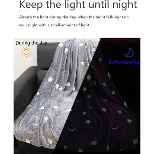 2020 New Soft Comfortable Fleece Blanket with Star Moon Pattern Glow in the Dark Throw Blanket for Kids Fits All Seasons