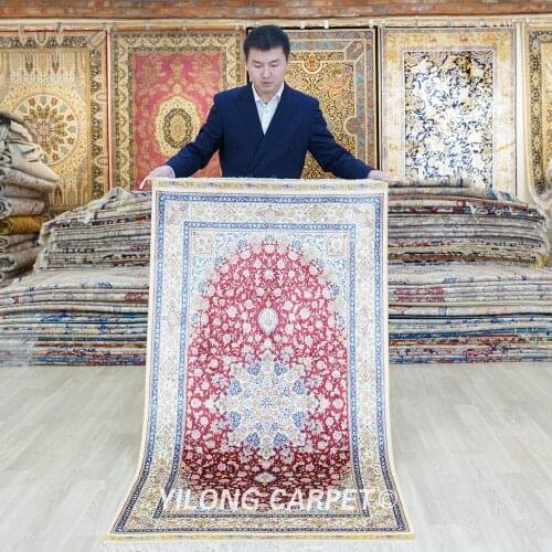 Yilong 3'x5.4' Persian silk carpet red handmade exquisite medallion oriental silk rug (TJ149A)