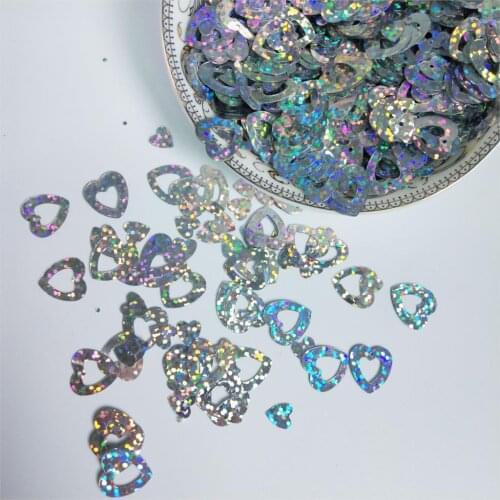 50g 12mm Flat Love Heart Sequins For Crafts Sewing Accessories 2pc Set DIY Wedding Confetti Laser Silver