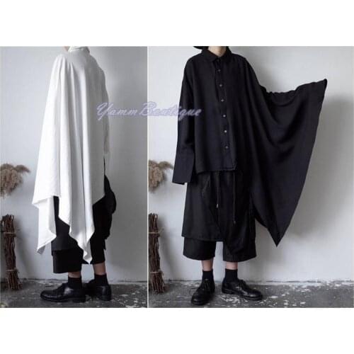 Bat Sleeve Loose Fit Cape-Style Overlong Blouse Shirt Asymmetrical pleated Skirt Cotton Mix Polyester Shirt Dress Tunic Kaftan