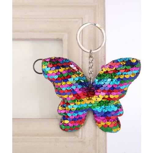 20pcs/lot Wholesale Sequin Butterfly Key Chain Glitter Sequins Crafts Pendant Party Gift Car Decor Girl Bag Ornaments Kids Toy