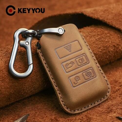 KEYYOU Car Key Cover Full Protective Key Fob Case Genuine Leather For Land Rover Range Rover Evoque Discovery Sport 5 2018 2019