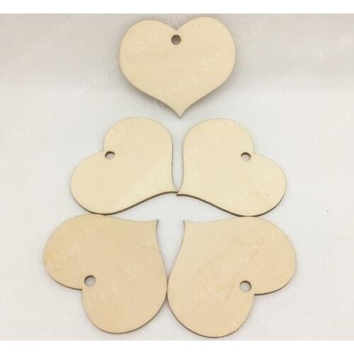 100pcs 40mm Heart Wood Tags Tree Wish Card Decoration Ornaments Rustic Tags Wedding Valentine Party Nature Color Gift Home Decor