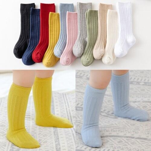 Baby Boys Socks 100% Cotton Infant Girls Socks Solid Kids Knee High Sock Plain Spanish Style Toddler Newborn Sock For 0-4 Years