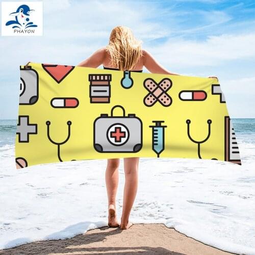 PHAYON Medical Graffiti Bath Towel Bathroom Microfiber Beach Towel Kids Shower Towel Large Water Absorbing Sport Swimming Towel