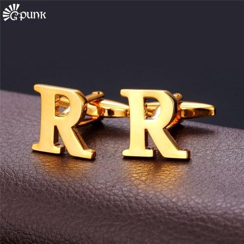 Men Cufflinks Alphabet R French Shirt Cuff Button Men Wedding Groom Men Business Gold/ color Cufflinks C2048G