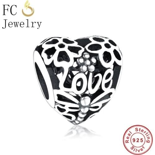FC Jewelry Fit Original Brand Charm Bracelet 925 Sterling Silver Letter Love Heart Dragonfly Flower Beads For Making Berloque
