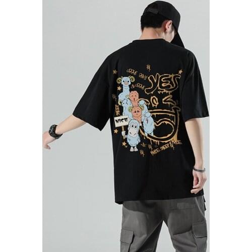 Japanese Street T-shirt Men Summer New Top Fashion 100% Cotton Breathable T-shirt Plus Size Harajuku Hip Hop Print Tee S-5XL