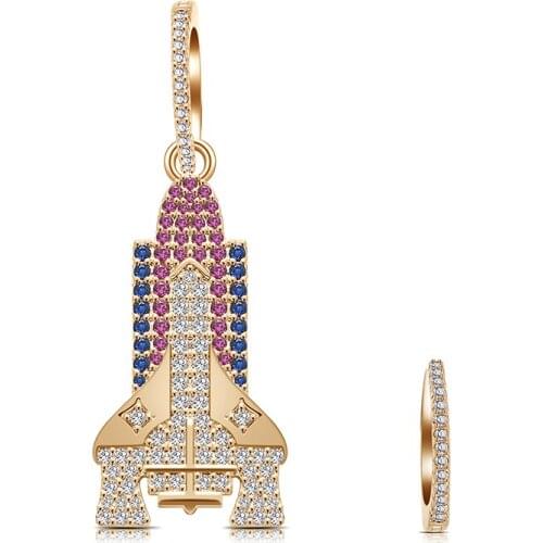 Personality Fashion Trend Earrings JewelryCopper Zircon Products Colored Rocket Satellite Long Party Birthday Gift High Quality