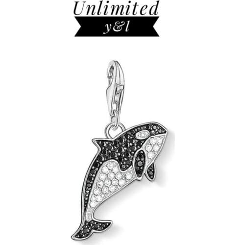 Killer Whales Charms for DIY Jewelry Making White Black Cubic Zirconia 925 Silver Jewelry Accessories Fit Bracelets&Necklaces
