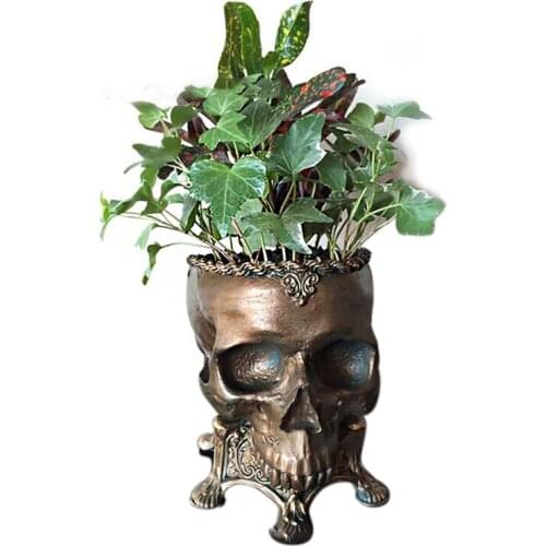 Creative Gothic Skull Head Design Flower Pot Planters Resin Halloween Skullshaped Plant Container Home Bar Decor Garden Ornament