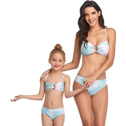 Parent Child Swimsuit Split Mother Daughter Girl Children Baby One Hair For Women 2021 Push Up Bikini Set Print Polyester Sierra