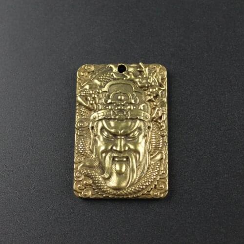 Brass Guan Gong Head Statue Keychains Pendants Handmade Vintage Chinese God of Wealth Pure Copper Keychians Car Hanging Jewelry